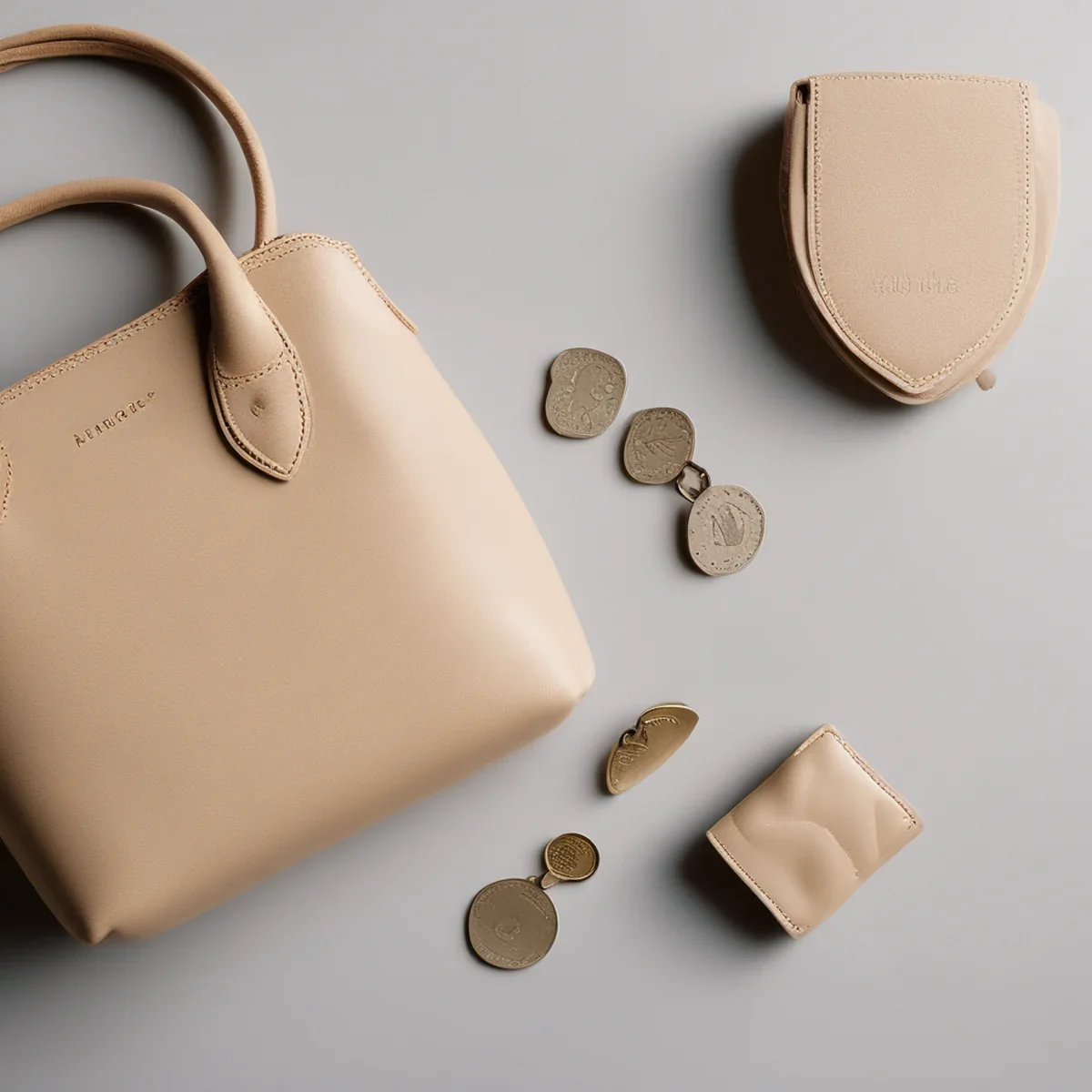 Designer leren handtas naast een bijpassende kleine portemonnee set