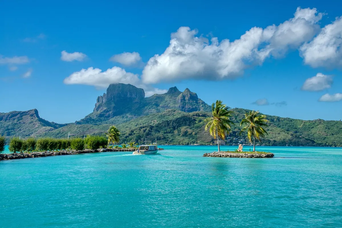 island, tropical, nature, blue waters, tropical island, mountains, bora bora, sea, ocean, polynesia, landscape, water, idyllic